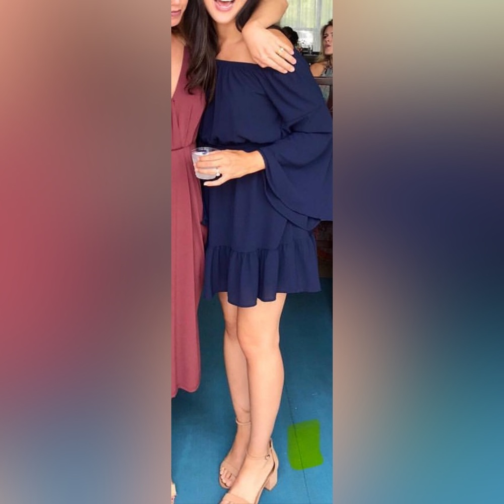 Vici Collection Navy Blue Bell Sleeve Mini Dress w/Tie at Waist